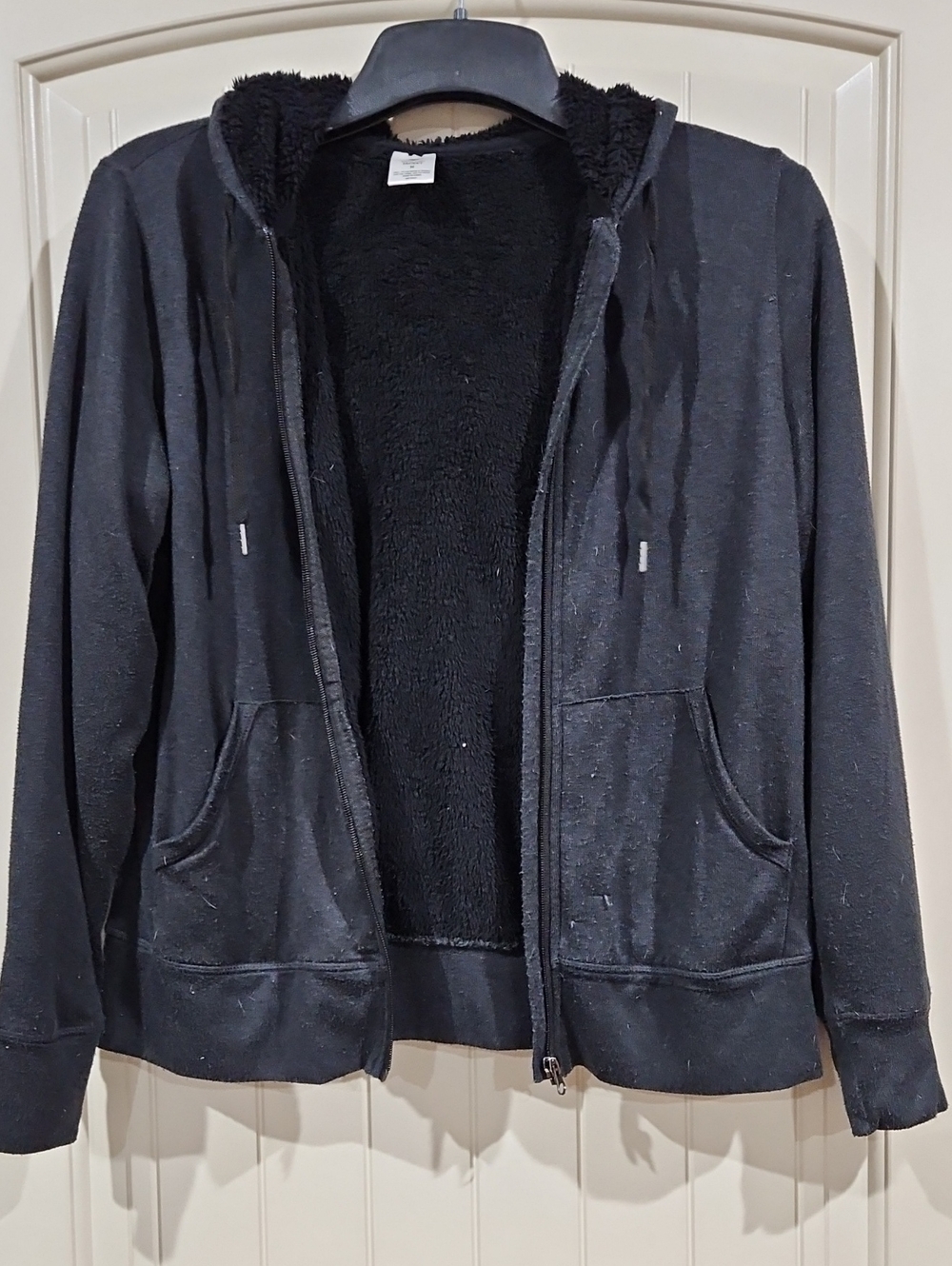 Black Sherpa-Lined Zip Hoodie for Women - M